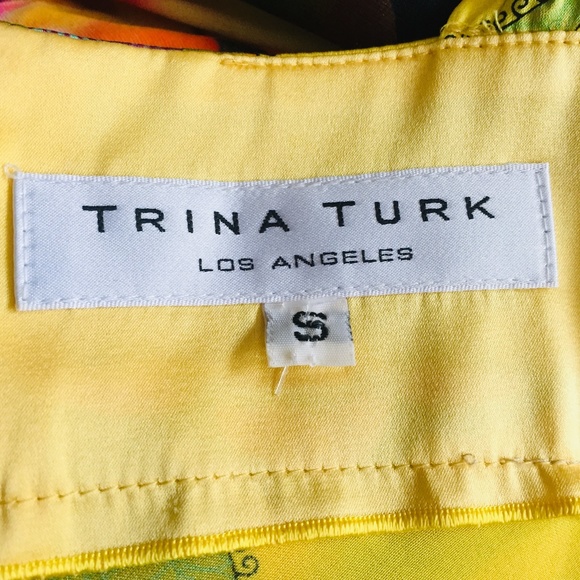 Trina Turk Silk Blouse Top Yellow Florals - Picture 5 of 7